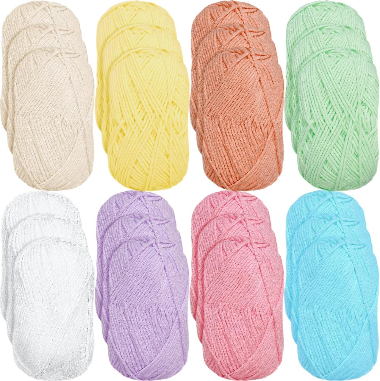 24 Skeins Soft Acrylic Cotton Blend Yarn Set – 2880 Yards Total, 8 Assorted Pastel Colors, 4-Ply Yarn for Crocheting & Knitting, 1.76 oz / 120 Yards Each Skein for DIY Crafts & Handmade Projects